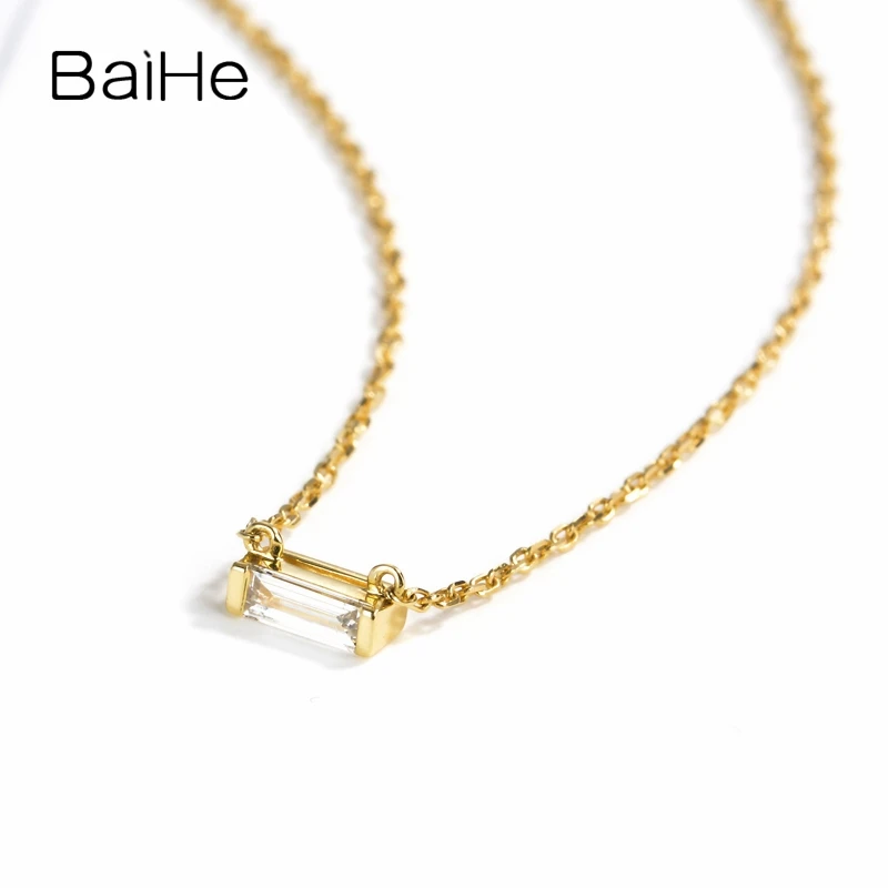 BAIHE Solid 18 К желтого золота 0.08ct Сертифицированный H/SI натуральный алмаз помолвка женские модные ювелирные изделия подарок ожерелья