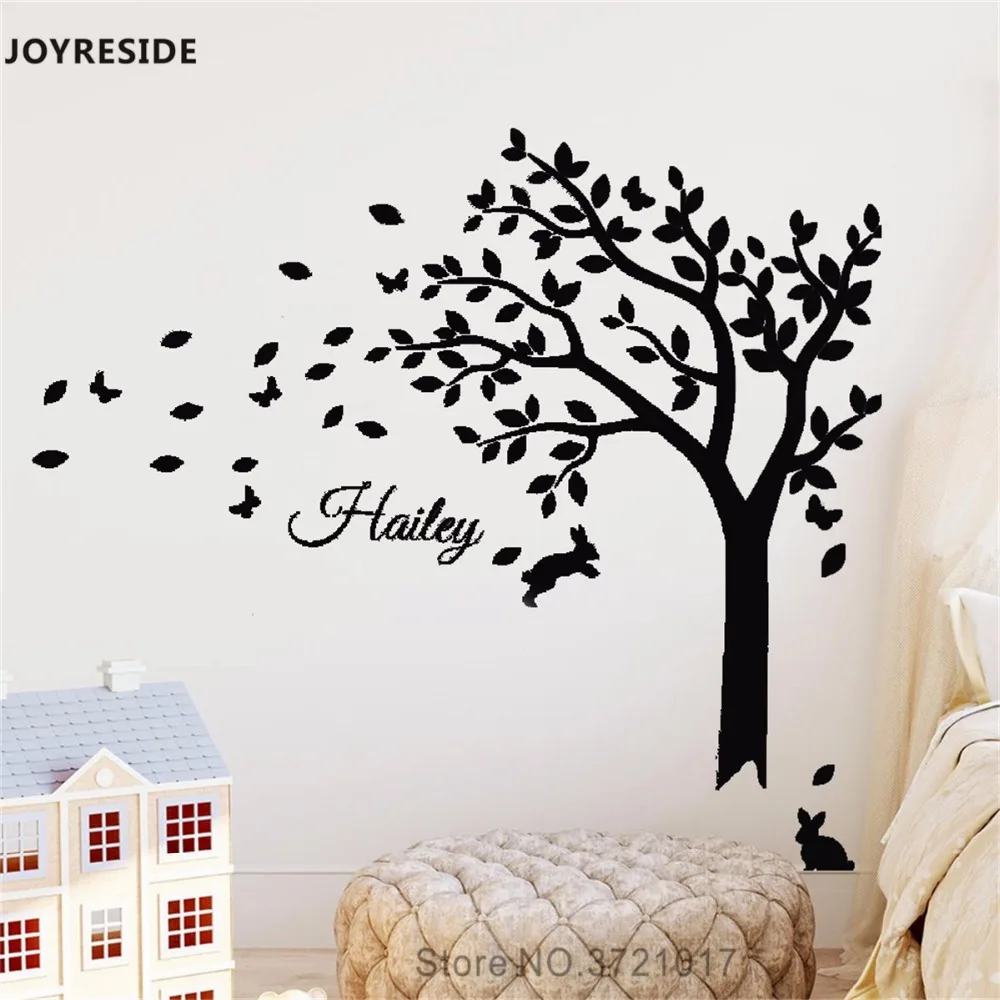 JOYRESIDE Tree Pattern With Customed Name Wall Decal Art Vinyl Sticker