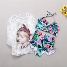 Детские купальники для девочек, детские купальники для девочек, летняя блуза с цветочным рисунком, бикини, купальник из трех предметов, пляжный купальник для девочки