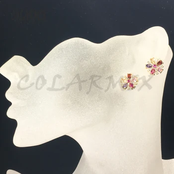 

8 Pairs Wholesale Flower shape jewelry earrings zircon Rainbow crystal stud earrings round earrings jewelry gift for lady 9377