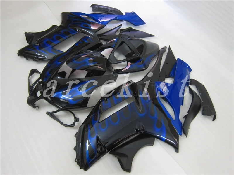 Abs Обтекатели комплект подходит для kawasaki Ninja ZX6R 636 2007 2008 07 08 6R ZX-6R 600CC Кузов Набор изготовленный на заказ пламени цвет синий, черный; Большие размеры 34–43