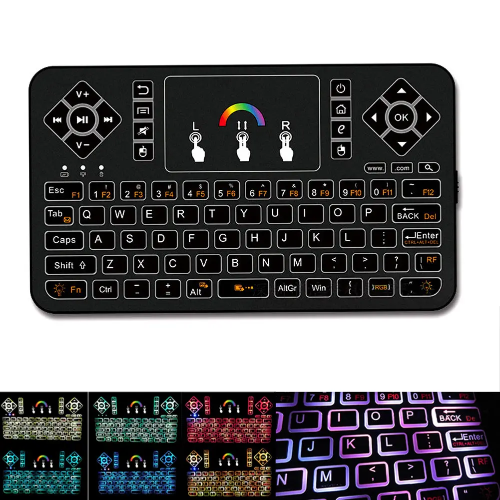 

2.4GHz Mini Wireless Keyboard Mouse With Touchpad Colorful Backlit for TV Box HTPC PC Raspberry Pi EM88