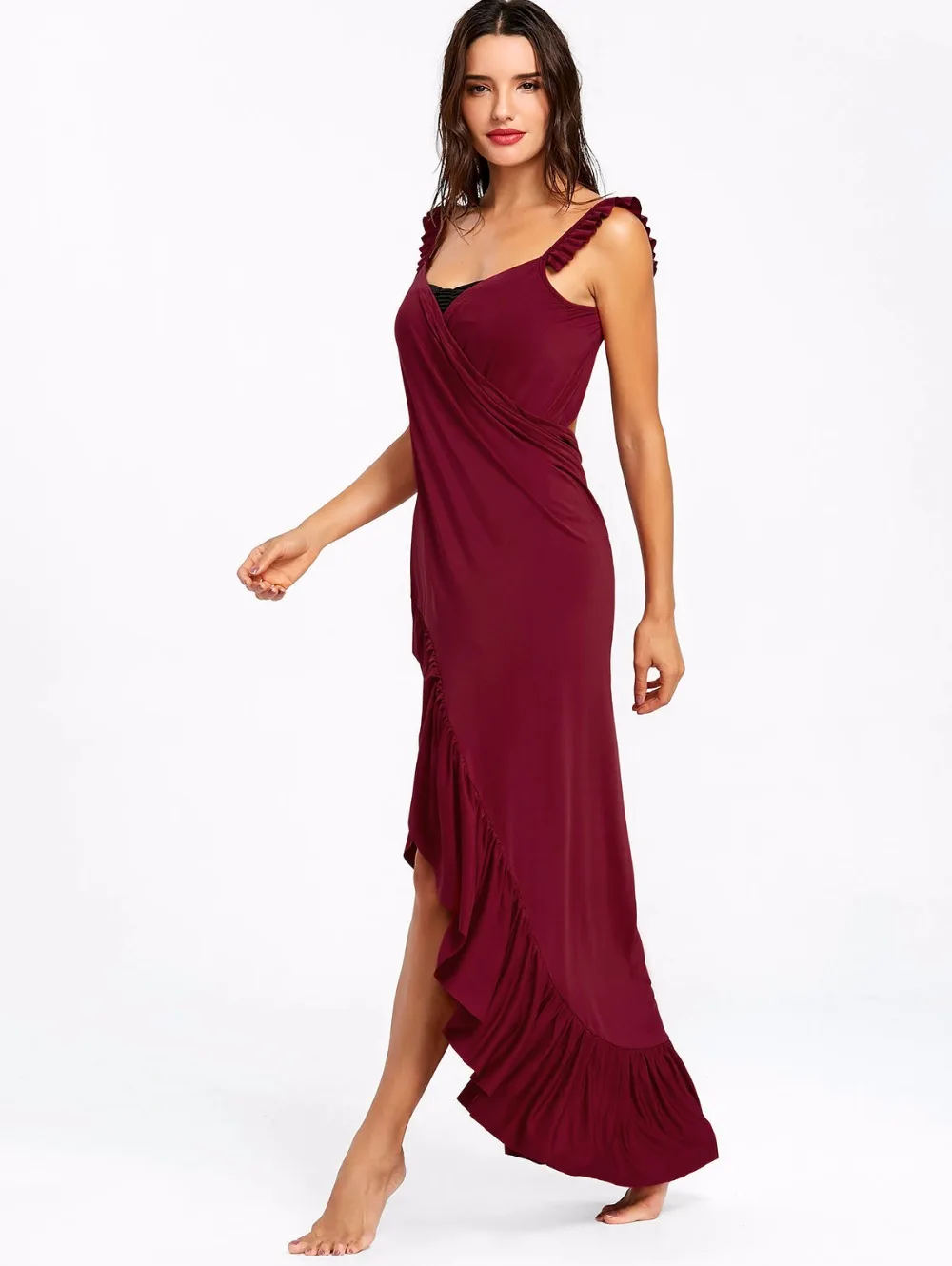 VESTLINDA Beach Dress 2018 Summer Long Flounce Wrap Dress Women Spaghetti Strap Maxi Dresses Robe Femme Sexy Vestidos De Festa 8