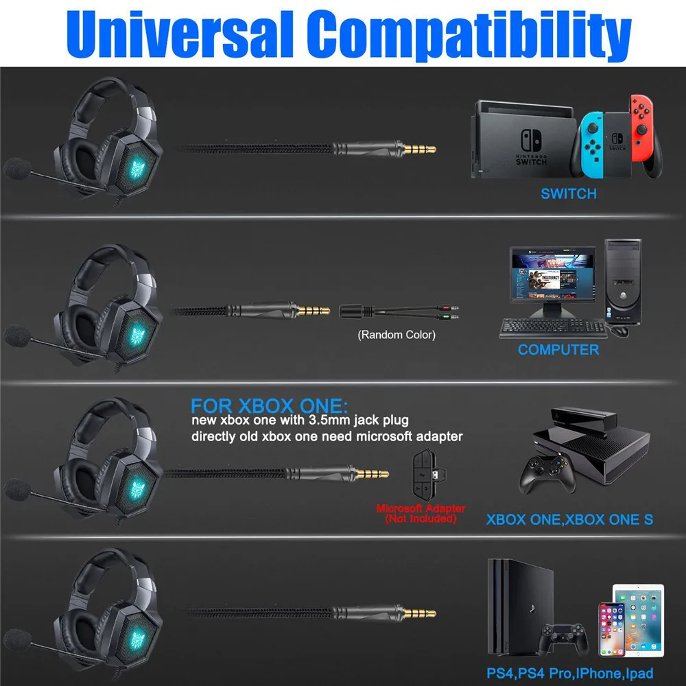  3.5mm Gaming Headphones casque Stereo Earphone Headset with Mic LED Light for Laptop Tablet  PS4 Gamepad (5)