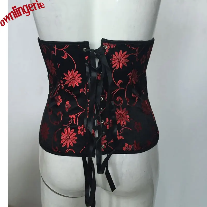 Goth Ebroidery красный вишневый цветок корсет под грудь Корсеты бюстье со шнуровкой сзади талии Cincher сексуальное нижнее белье корсет Korsett