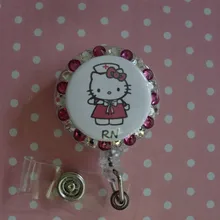 Hello kitty RN студенческий медсестер bling rhistone убираемый ролик для бейджа Holderv 10 шт./партия