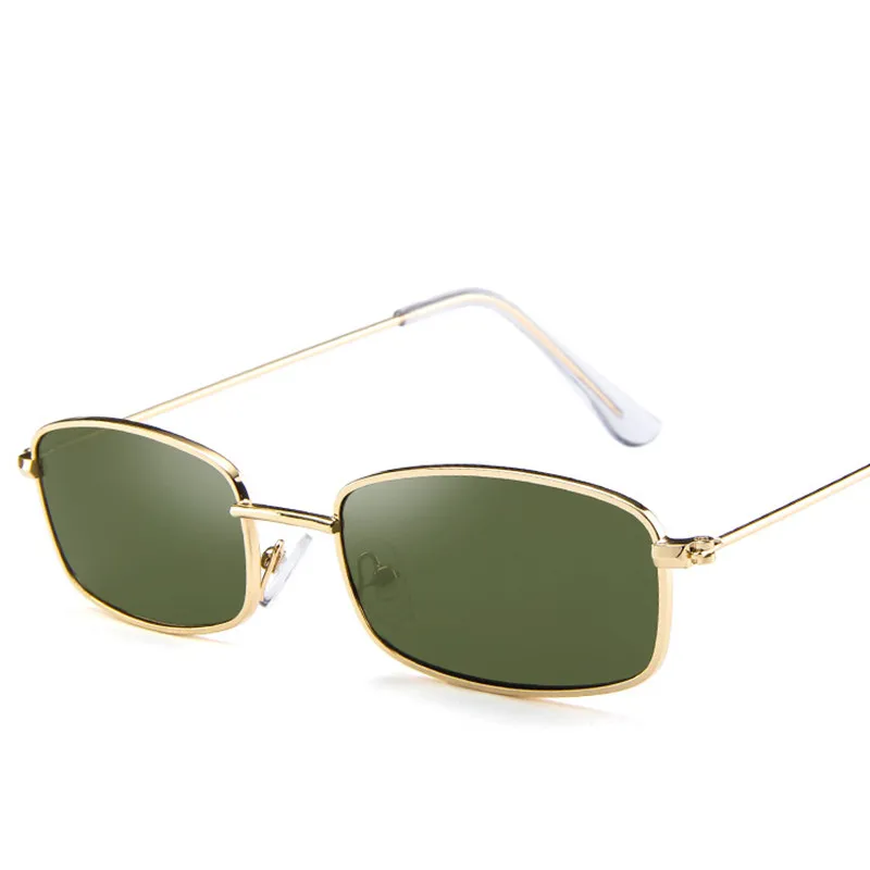 Маленькие прямоугольные солнцезащитные очки в стиле ретро, мужские красные линзы, желтые, металлическая оправа, прозрачные линзы, солнцезащитные очки для женщин, унисекс, UV400 - Цвет линз: Зеленый