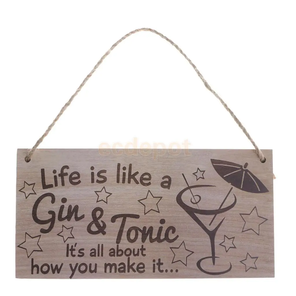MagiDeal Life Is Like A Gin & Tonic Wooden Sign Home Bar Cocktail Party Wall Decoration Accessory Wooden Hanging Plaque Sign