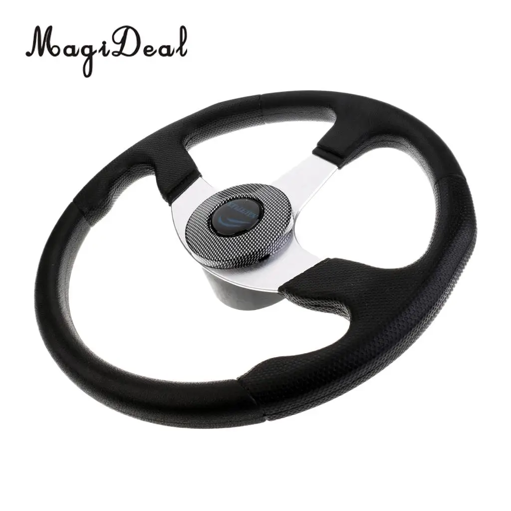MagiDeal Heavy Duty 34cm Aluminum Alloy Marine Boat Steering Wheel 3 Spoke 3/4' Shaft for Dinghy Vessels Yacht Pontoon Boat Acce