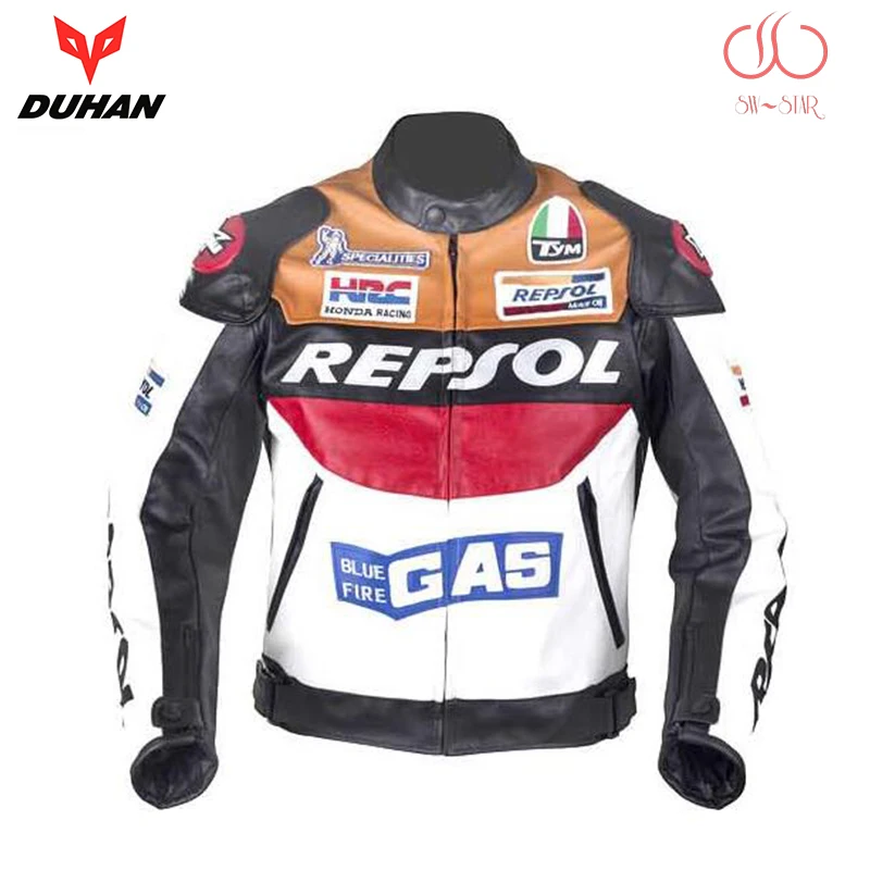 Duhan Repsol Motocross Jackets PU Leather Motorbike Racing Jacket Windproof with 5pcs protectors