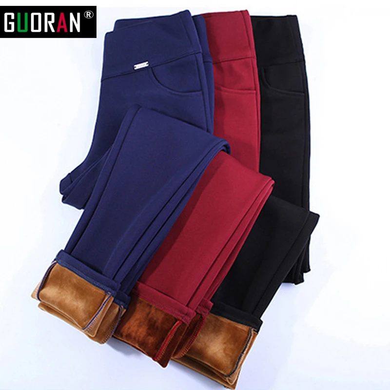 Koop Vrouwen Plus size Dik Fluwelen Warme broek Slim stretch fleece Potlood Broek Hoge Taille Winter Broek Vrouwelijke pantalones mujer