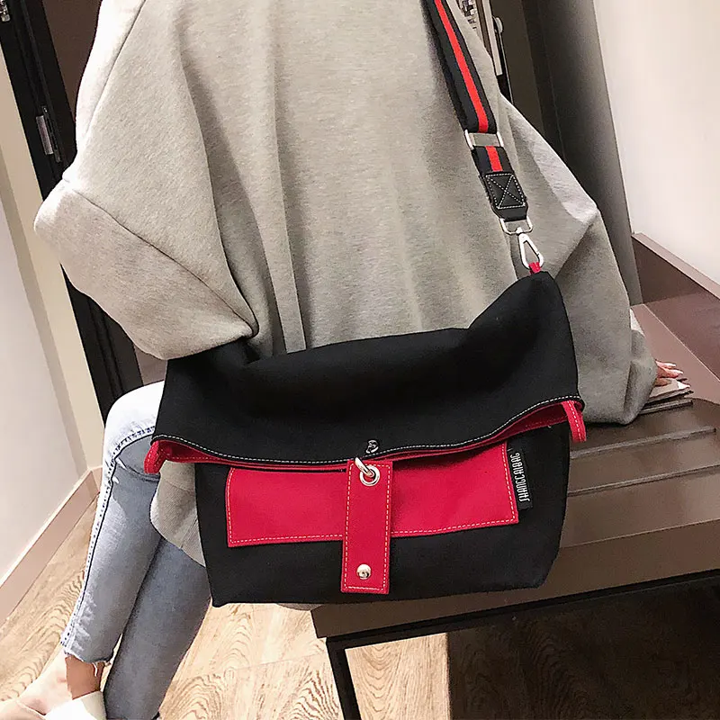 

High quality Foldable Reusable Bags Soft Bag Messenger big Bag Women canvas Casual Totes Ladies Casual Shoulder Bag B42-13