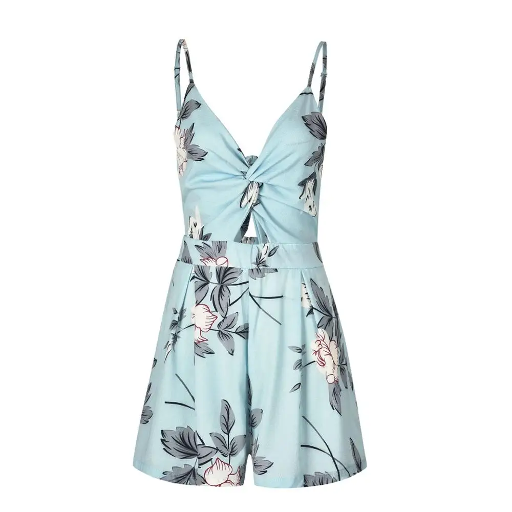 DANJEANER Women Fashion New Bow Backless Sexy Playsuits 2019 Casual Summer Sling V-neck Mini Rompers Women Print Loose Jumpsuit