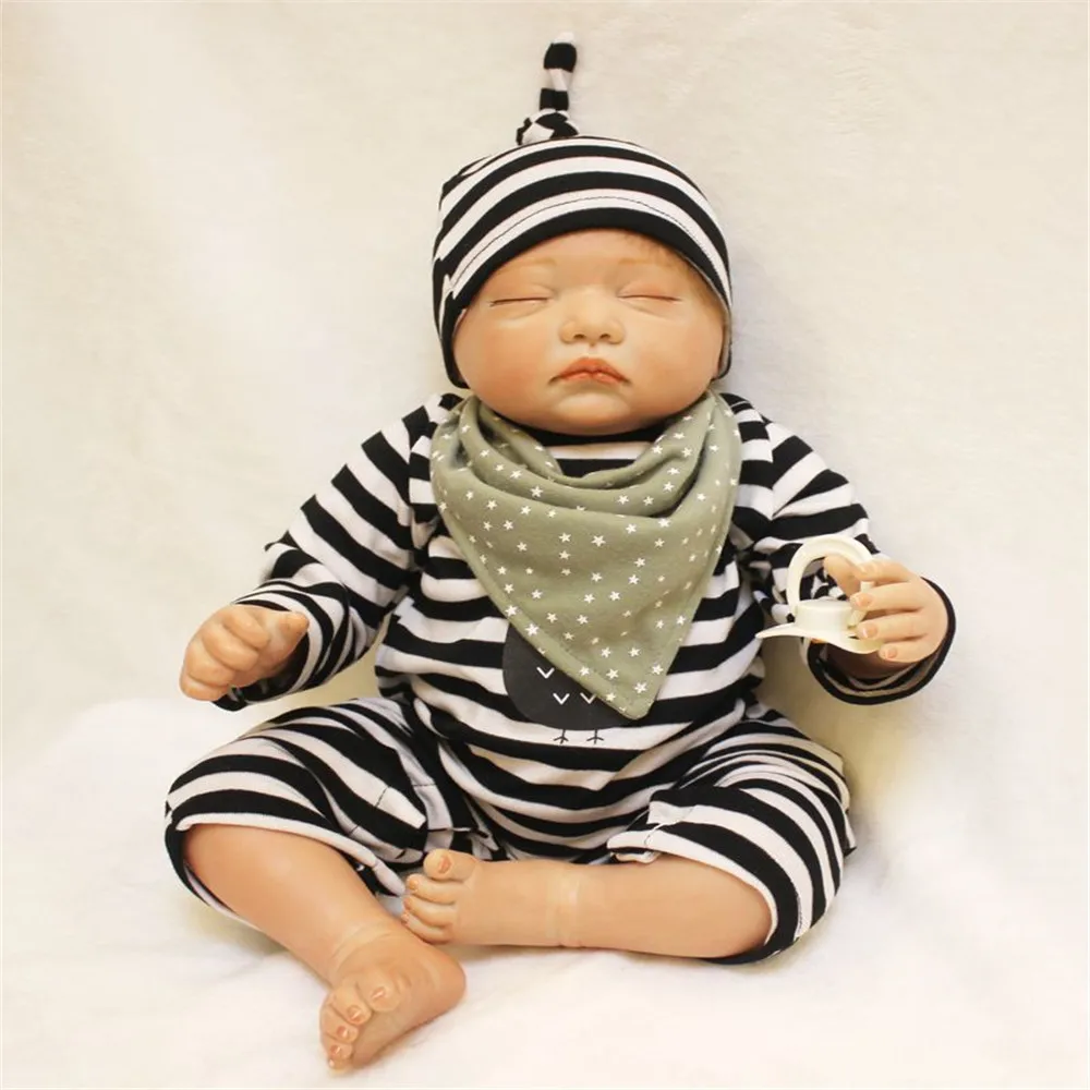 

SanyDoll 19 inch 49 cm Silicone baby reborn dolls, Black and white stripes lovable sleeping dolls Holiday gift
