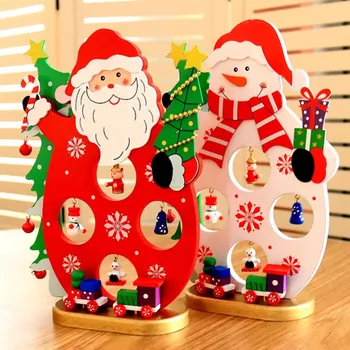 

2018 New Christmas Gift Mini Desktop Decoration Wood Santa Claus/Christmas Snowman With Ornament DIY Christmas decorations