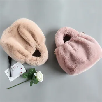 

High-End Ladies Fur Bag Women Tote Bags Leather Design Shoulder Bag Crossbody Bag Rabbit Fur Winter