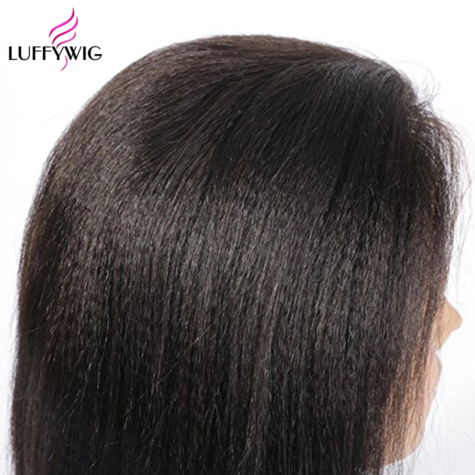 LUFFYHAIR Боб прямые яки парик 13x6 не Реми 150 плотность волосы Remy парики из бразильского волоса с предварительно выщипанные волосы отбеленные узлы