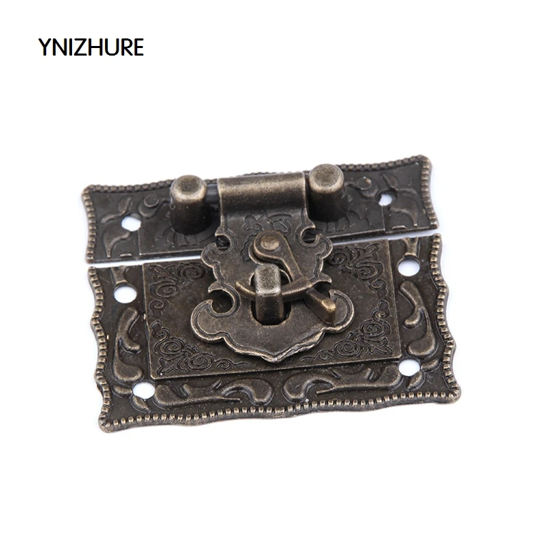 10 Sets Antique Brass Metal Hook Purse Hasp Lock Vintage Wooden Jewelry Box Latches Clasp Hasps Buckle 43*51mm