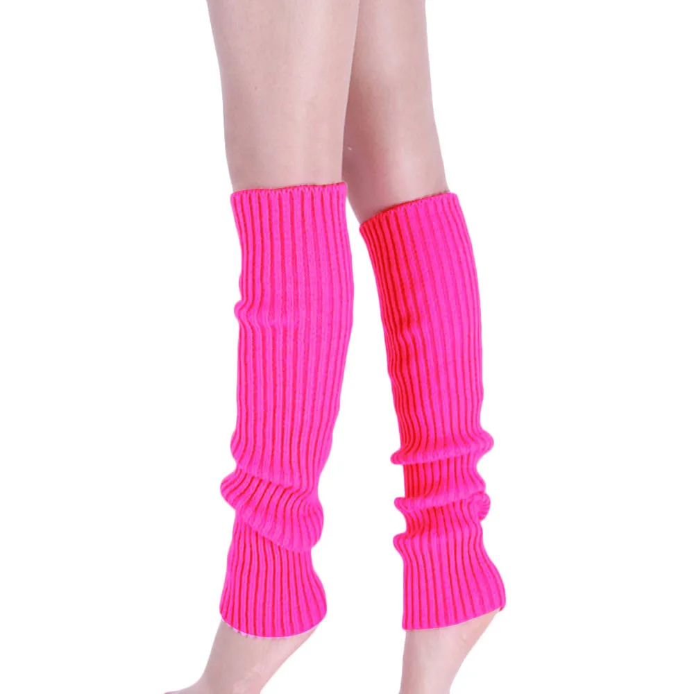 Высокие Носки Женские однотонные сапоги теплая шерсть с манжетами вязаные гетры зимние длинные хлопковые носки выше колена для девочек# P - Цвет: Hot pink