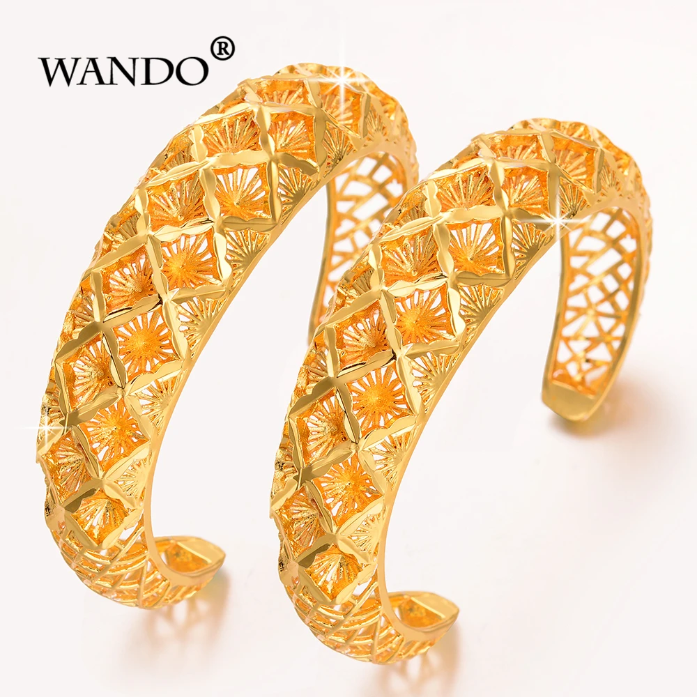 

WANDO 2pcs Ethiopian Pattern Gold color women's bangle Dubai France Spain bride wedding bracelet African big flowers style B186