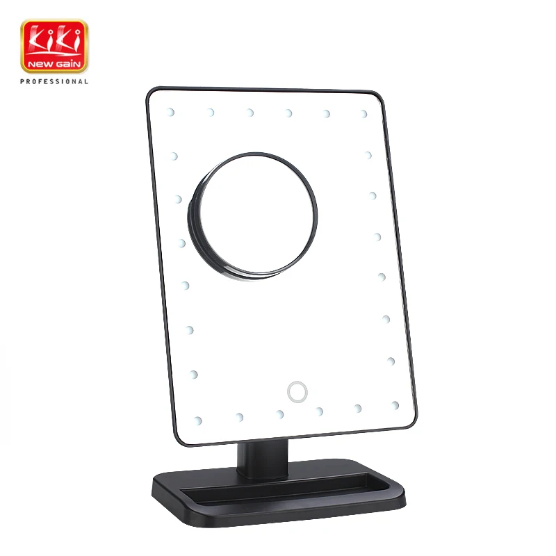 

KIKI NEWGAIN cosmetic mirror with 24 LED lights and 1 magnifier for personal use or makeup or gift adjustale brightness