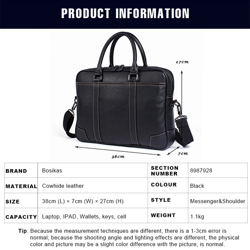 BOSIKAS Men Briefcases Genuine Leather Bags Business Briefcases Male Zipper Handbags Men Solid Messenger Bag Leather Laptop Bag BOSIKAS Men Briefcases Genuine Leather Bags Business Briefcases Male Zipper Handbags Men Solid Messenger Bag Leather Laptop Bag
