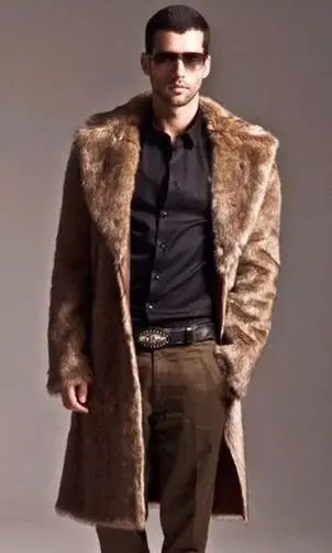 leather blazer men Mens Punk Parka Jackets Long Leather Overcoats Genuine Fur Brand Clothing Men Fur Coat Winter Faux Fur Outwear One Sides Coat real leather jacket mens
