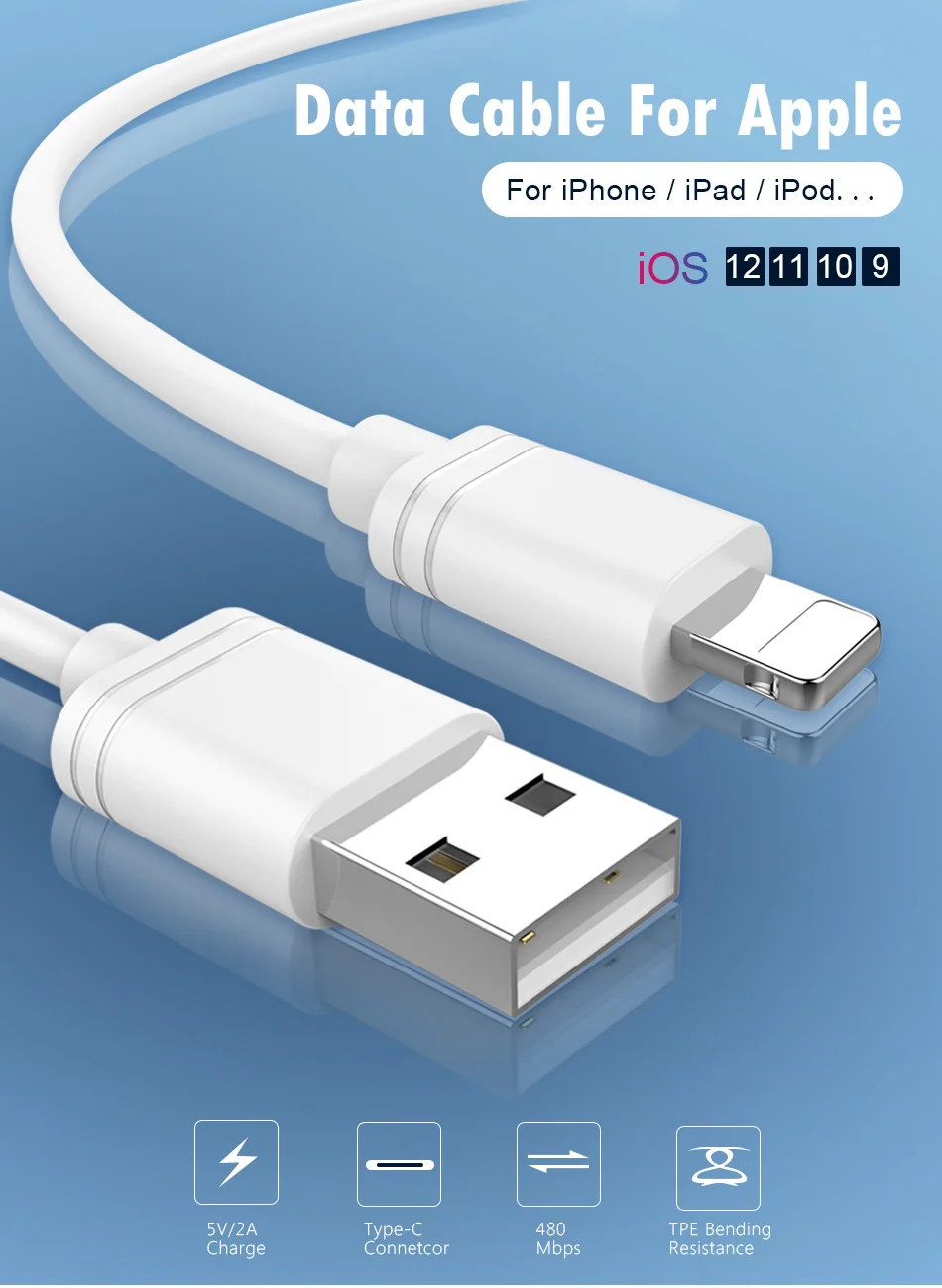 NOHON For Apple Fast Charging Sync Data Cable For iphone XS MAX X XS XR 8 7 6S 6 5S 5C 5 Plus Lighting Long Charge Phone Cord 2M 3M (1)
