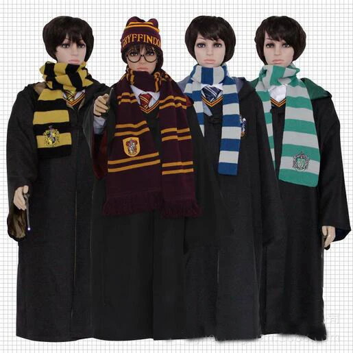 

Stock Adult And Kid Hufflepuff Slytherin Ravenclaw Gryffindor Harry Costume(Cloak,Magic wand,Scarf and tie) form Harry cosplay