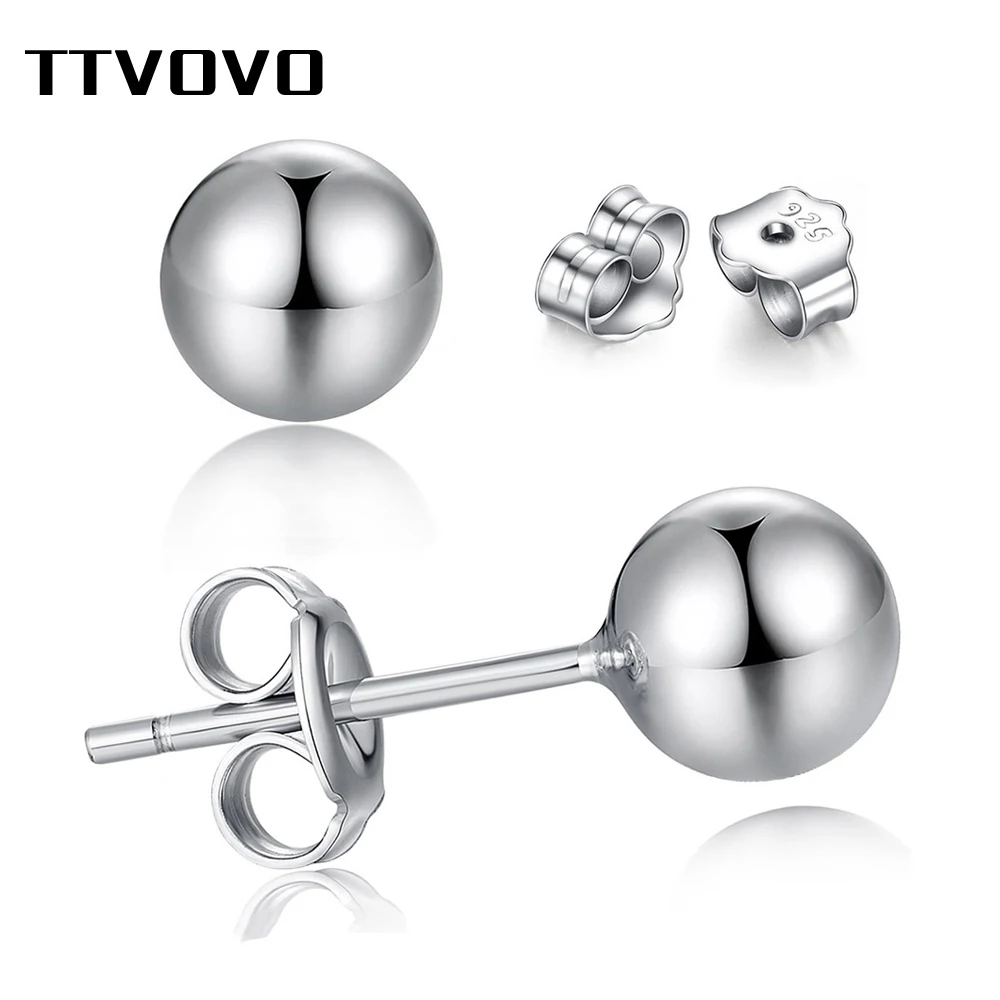 

TTVOVO 925 Sterling Silver Bead Ball Stud Earrings for Women Men Piercing Round Beaded Ball Stud Earring Silver Brinco Jewelry