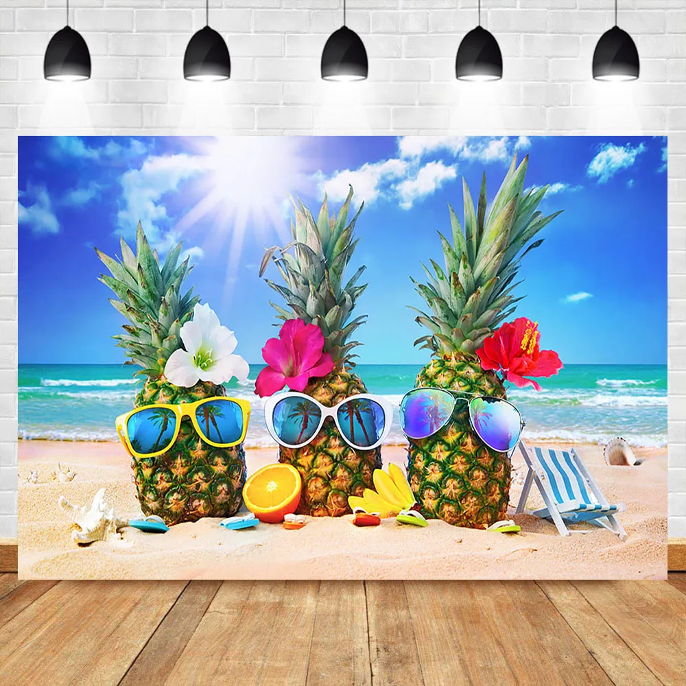 

NeoBack Summer Beach Happy Birthday Backdrop Flowers Pineapple Birthday Party Bannerd Decorate Supplies Photography Backdrops
