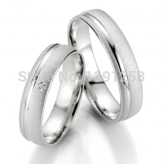 

One Pair JH NEW ARRIVAL 5mm Satin Solid 18ct 18k White Gold 0.015ct Diamond Wedding Band Ring Couple Lovers Ring Fine Jewelry