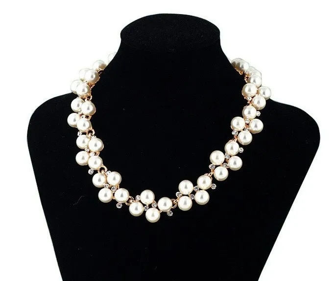 Новый Очаровательная женская Мода Блестящий Сплав Золотой Rhinestone Перлы Faux Бусы