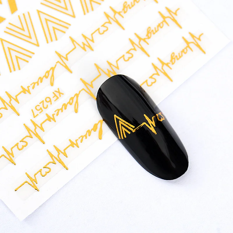 Золотые 3D лазерные наклейки для ногтей, полосы, геометрическое сердце, самоклеющиеся наклейки для дизайна ногтей, переводные наклейки, украшения для маникюра - Цвет: AM32811