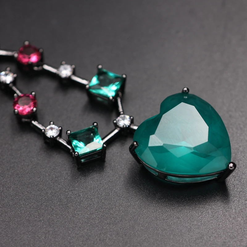 Красочное ожерелье с кулоном в форме сердца, кубический цирконий, женское колье, ожерелье с кристаллом, Стеклянная Каменная цепочка, женские очаровательные ювелирные изделия