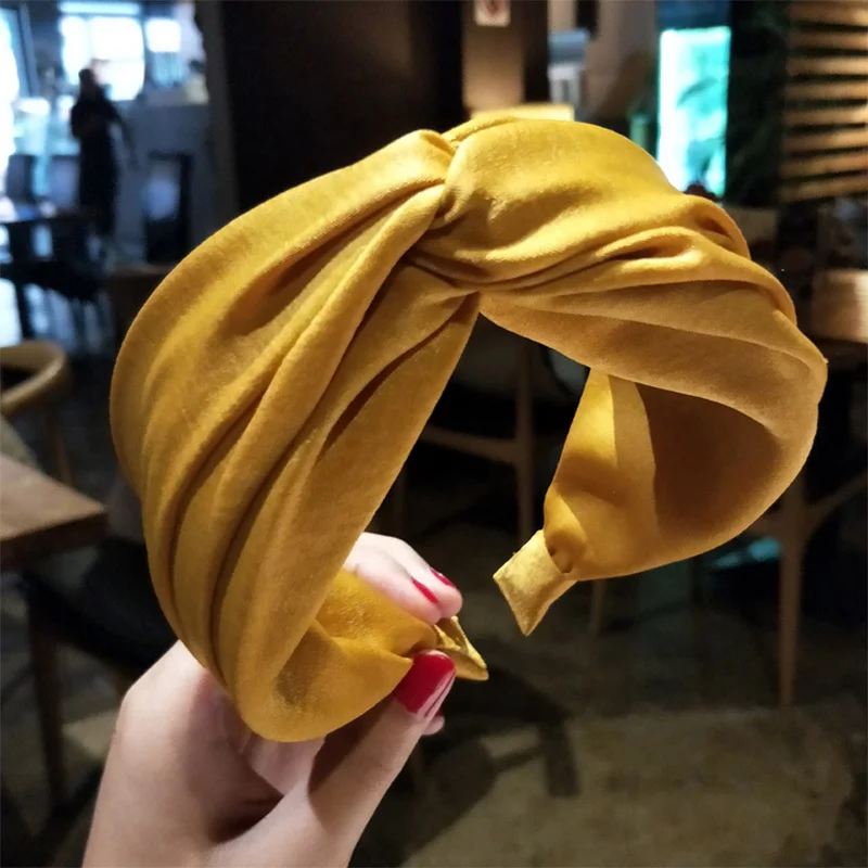 Xugar однотонные аксессуары для волос цветная лента для волос Женская повязка на голову с перекрученным крестом для девочек классическая простая повязка на голову с тюрбаном для макияжа - Цвет: Yellow