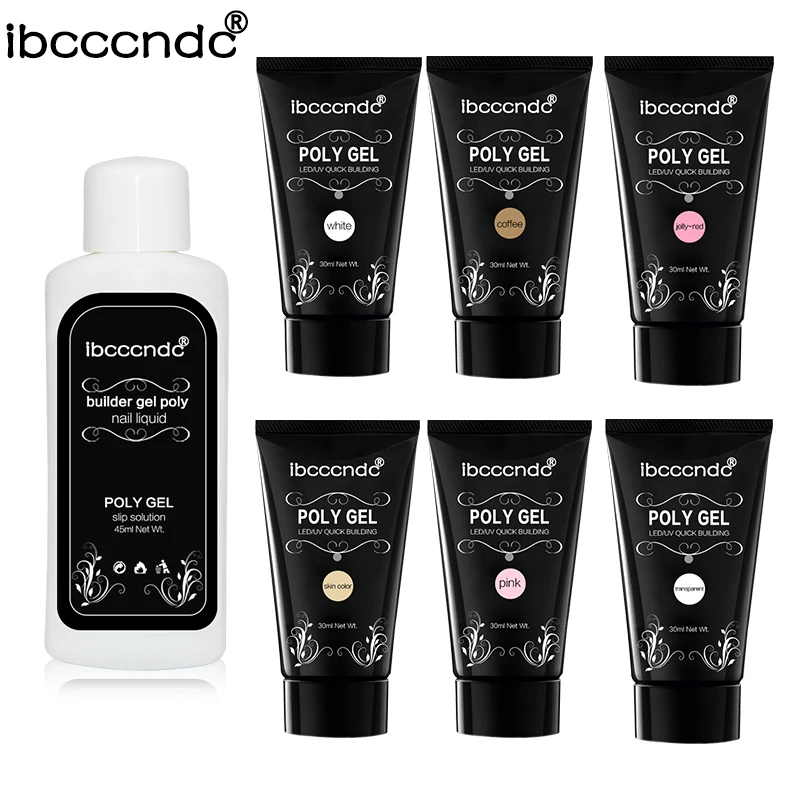 

1 set 6 color 30g Poly Gel Set UV Builder Gel Fast Extention Hard Gel Jelly Acrylic Crystal PolyGel with 45g Nail Liquid
