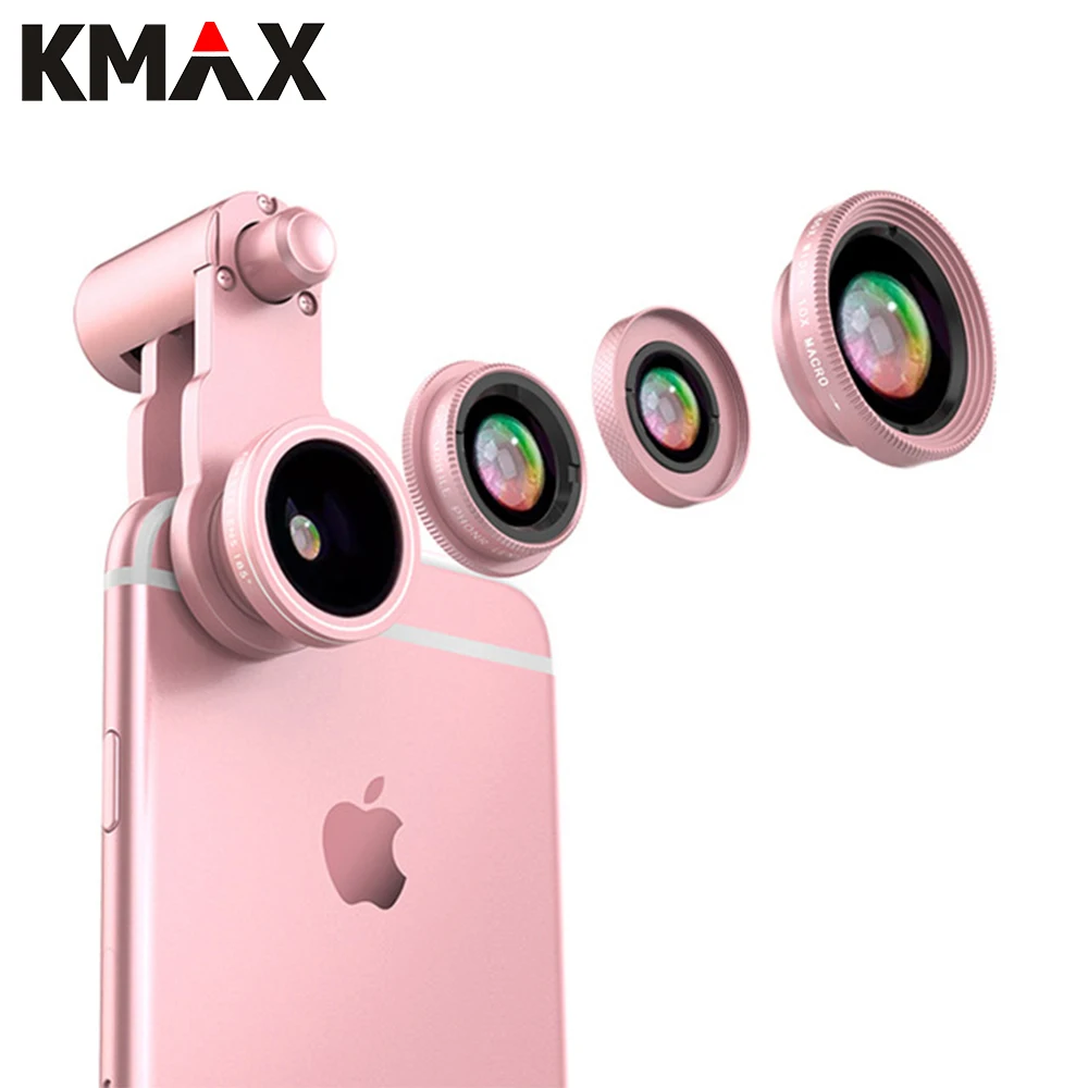 KMAX 180 Fisheye Lens 3 in 1 Mobile Phone 10x Micro Telecrope Optical Zoon Lentes + 120 Wide Angles Macro Camera Clip Android | Мобильные