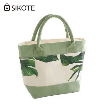 

SIKOTE Green Lunch Bag For Women Men Portable Insulation Lunch Box Leaves Storage Waterproof Foil Bag Turtle Leaf