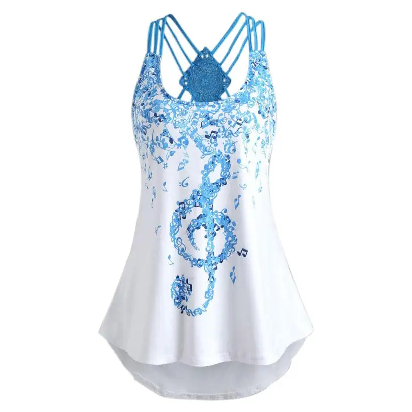 Ladies' Bandages Sleeveless Vest Top Musical Notes Print Strappy Tank Tops Character Sleeveless Cross-Tie Vest Top