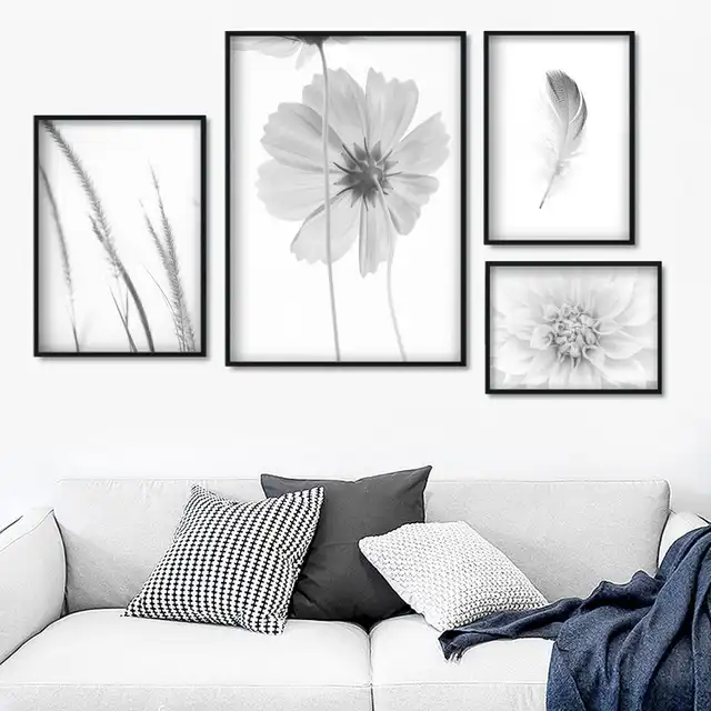 Daisy Grass Feather Wall Art Canvas Painting Landscape Nordic