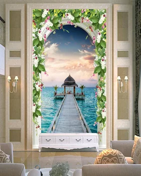 

Custom photo 3d wallpaper Non-woven mural picture wall sticker beautiful sea view 3 d porch vestibule corridor wall background