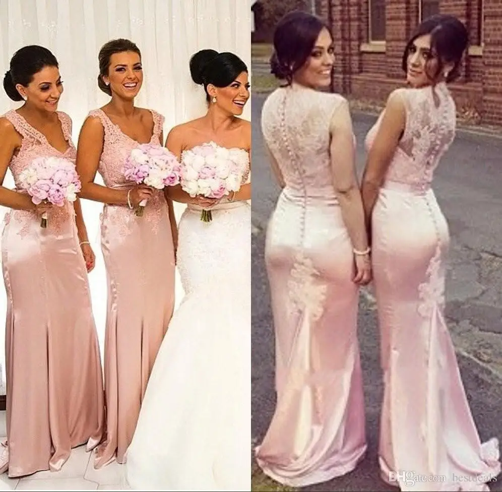 Saudi Arabia Pink Lace Mermaid Bridesmaid Dresses 2017 Maid of Honor Dresses For Weddings Formal Party