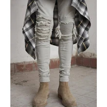 Newest 2016 us hip hop chic men midnight blue roadworn biker denim destroyed pleated ripped jeans