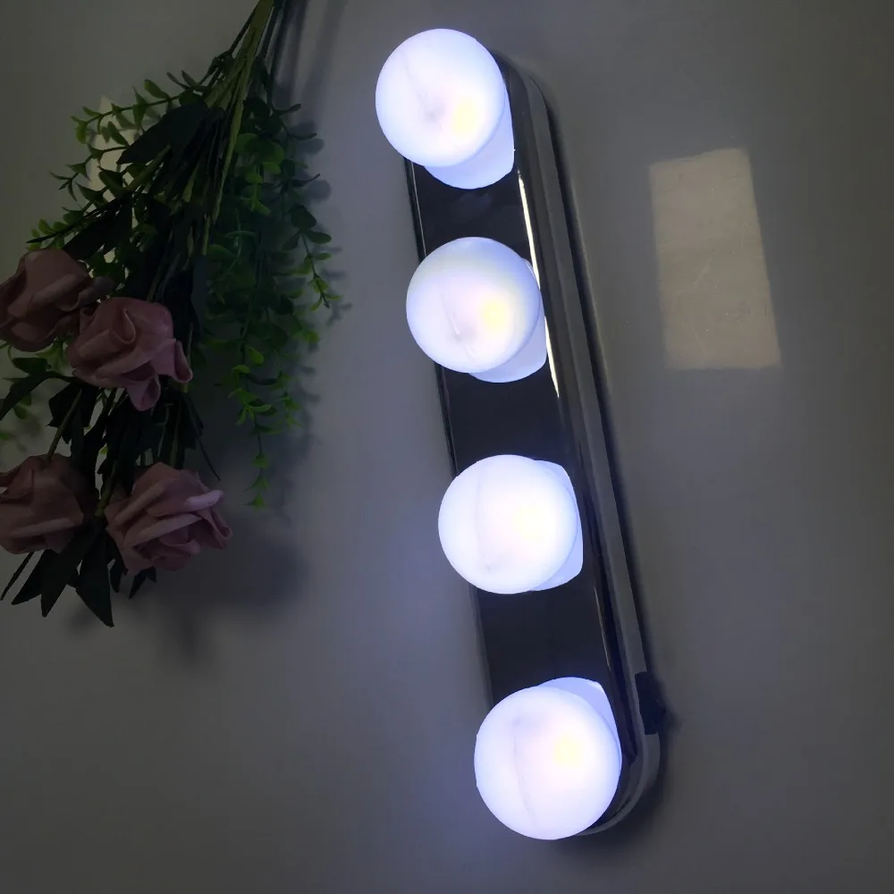 

Led Makeup Mirror Light 4 Bulb Suction Cup Installation Dressing Table Vanity Light Bathroom Wall Lamp Battery Powered