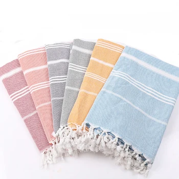 Enipate Turkish Beach Towels 100% Cotton Stripes Thin Bath Towel Travel Camping Shawl Sunscreen Tassel Tapestry 100*180 cm 1