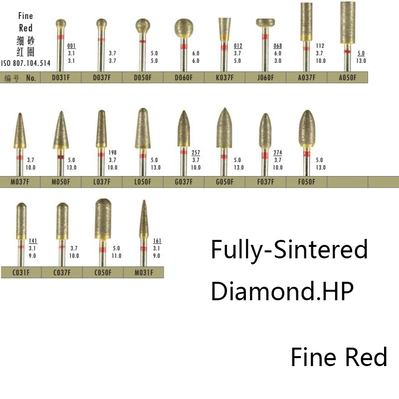 Fine Red Sintered diamond bur diameter 2.35mm polishing bur full sinter