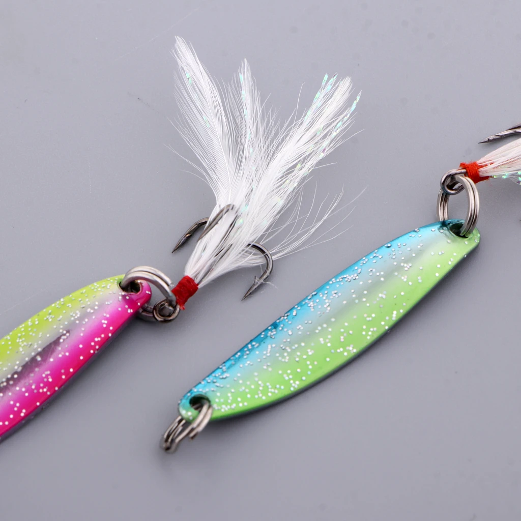 5pcs Spoons Hard Fishing Lures Treble Hook Salmon Bass Metal Fishing Baits Mixed Color 5g/8g/14g/17g