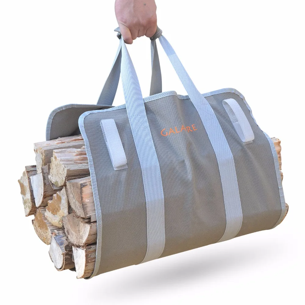 Supersized Firewood Carrier Log Tote Camping Outdoor Carry Bag Heavy 16oz Canvas Comfortable Padded Handles Foldable with Velcro (6)