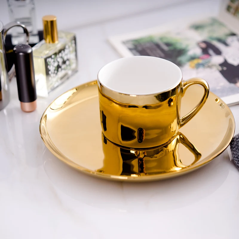 

Ins gold coffee cup gold plated silver cup Bone China Tea Cups Gold Plated Mirror Effects Creative Drinkware